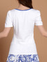 Casual Round Neck Glitter Embroidery Short Sleeve T-Shirt