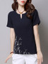 Casual Split Neck Embroidery Short Sleeve T-Shirt