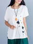 Casual Round Neck Side-Vented Printed Short Sleeve T-Shirt