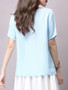 Casual Round Neck Asymmetric Hem Vented Embroidery Short Sleeve T-Shirt