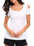 Casual Open Shoulder Back Hole Plain Short Sleeve T-Shirt