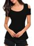 Casual Open Shoulder Back Hole Plain Short Sleeve T-Shirt