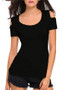 Casual Open Shoulder Back Hole Plain Short Sleeve T-Shirt