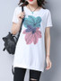 Casual Practical Longline Round Neck Printed Short Sleeve T-Shirt