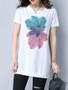 Casual Practical Longline Round Neck Printed Short Sleeve T-Shirt