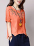 Casual Embroidery Asymmetric Hem Short Sleeve T-Shirt