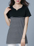 Casual Split Neck Striped Short Sleeve T-Shirt