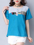 Casual Color Block Round Neck Short Sleeve T-Shirt