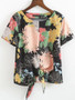 Casual Round Neck Floral Tie Short Sleeve T-Shirt