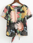 Casual Round Neck Floral Tie Short Sleeve T-Shirt