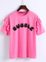 Casual Cute Crew Neck Ruffle Trim Letters Short Sleeve T-Shirt