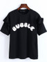 Casual Cute Crew Neck Ruffle Trim Letters Short Sleeve T-Shirt