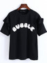 Casual Cute Crew Neck Ruffle Trim Letters Short Sleeve T-Shirt