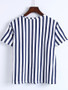Casual Floral-Patch Letters Vertical Striped Short Sleeve T-Shirt