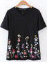 Casual Round Neck Embroidery Floral Short Sleeve T-Shirt