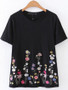 Casual Round Neck Embroidery Floral Short Sleeve T-Shirt