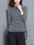Casual Doll Collar Hollow Out Striped High-Low Long Sleeve T-Shirt