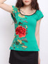 Casual Round Neck Absorbing Floral Printed Short Sleeve T-Shirt