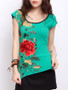 Casual Round Neck Absorbing Floral Printed Short Sleeve T-Shirt