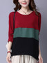 Casual Round Neck Color Block Long Sleeve T-Shirt