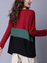 Casual Round Neck Color Block Long Sleeve T-Shirt