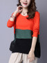Casual Round Neck Color Block Long Sleeve T-Shirt