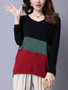 Casual Round Neck Color Block Long Sleeve T-Shirt