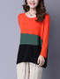 Casual Round Neck Color Block Long Sleeve T-Shirt