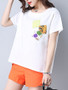 Casual Short Sleeve Decorative Patch Round Neck Blouse