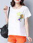 Casual Short Sleeve Decorative Patch Round Neck Blouse