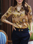 Casual Turn Down Collar Vintage Printed Blouse