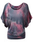 Casual Loose Round Neck Printed Batwing Short Sleeve T-Shirt