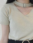 Casual Plain V-Neck Short Sleeve Knit T-Shirt