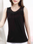 Casual Basic Round Neck Patchwork Hollow Out Plain Sleeveless T-Shirt