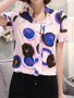 Casual Band Collar Printed Blouse