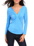 Casual Split Neck Ruched Plain Long Sleeve T-Shirt