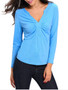 Casual Split Neck Ruched Plain Long Sleeve T-Shirt