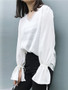 Casual White Loose Lace Patchwork Bell Sleeve Long Sleeve T-Shirt