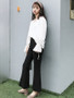 Casual White Loose Lace Patchwork Bell Sleeve Long Sleeve T-Shirt