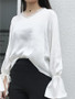 Casual White Loose Lace Patchwork Bell Sleeve Long Sleeve T-Shirt