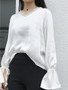 Casual White Loose Lace Patchwork Bell Sleeve Long Sleeve T-Shirt