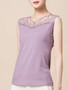 Casual V-Neck Hollow Out Plain Sleeveless T-Shirt