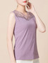 Casual V-Neck Hollow Out Plain Sleeveless T-Shirt