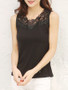Casual Exquisite Decorative Lace Hollow Out Plain Sleeveless T-Shirt