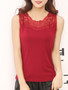 Casual Exquisite Decorative Lace Hollow Out Plain Sleeveless T-Shirt