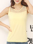 Casual Patchwork Hollow Out Plain Round Neck Sleeveless T-Shirt