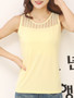 Casual Patchwork Hollow Out Plain Round Neck Sleeveless T-Shirt