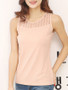 Casual Patchwork Hollow Out Plain Round Neck Sleeveless T-Shirt