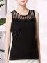 Casual Patchwork Hollow Out Plain Round Neck Sleeveless T-Shirt