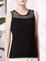 Casual Patchwork Hollow Out Plain Round Neck Sleeveless T-Shirt